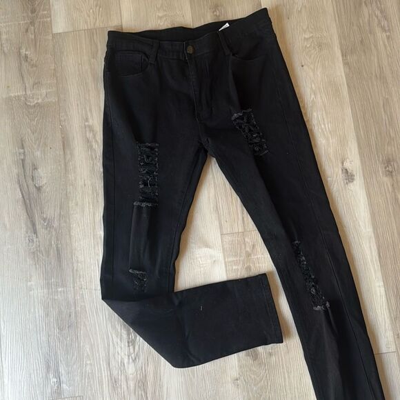 Shein Black Distressed Skinny Jeans Size 34 - Picture 1 of 5